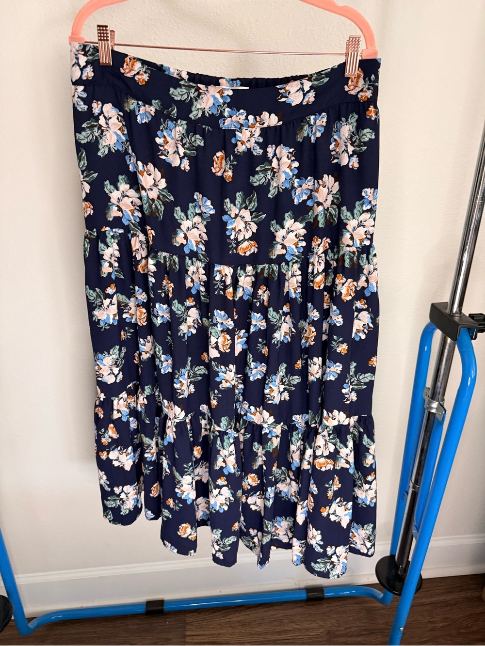 LC Lauren Conrad Navy Floral Tiered Skirt with Pastel Blooms